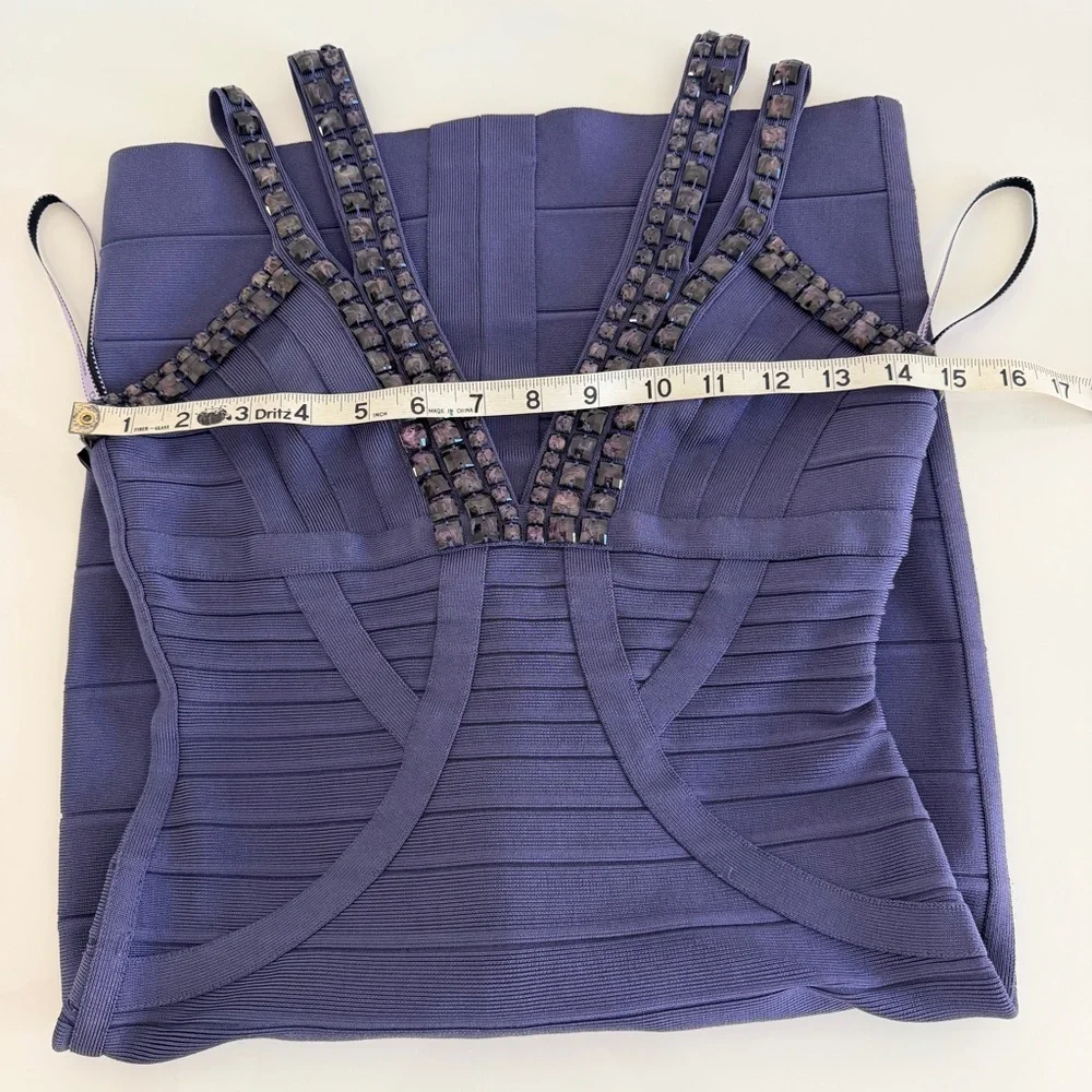 Herve Leger Navy V-Neck embellished Strap Midi Dress - Picture 8 of 8
